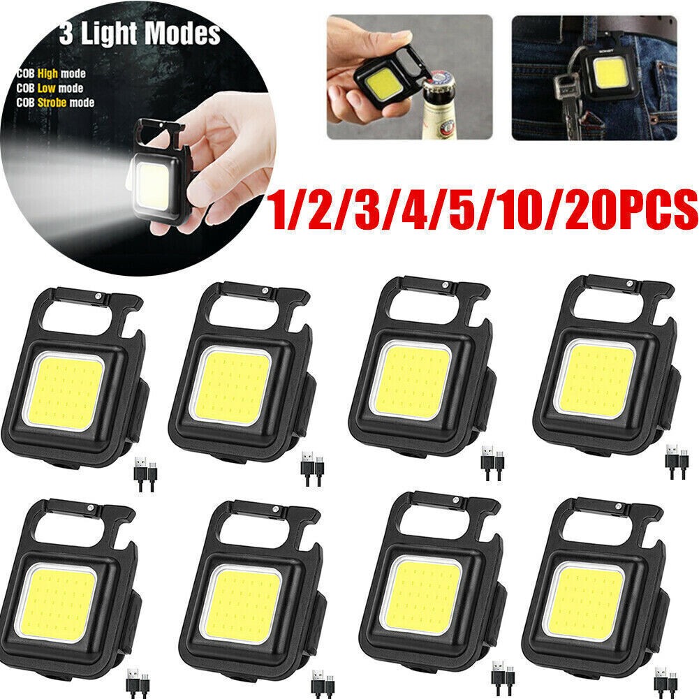 4~20x Mini 800LM COB LED Flashlight Work Light USB Rechargeable Keychain Lamp US