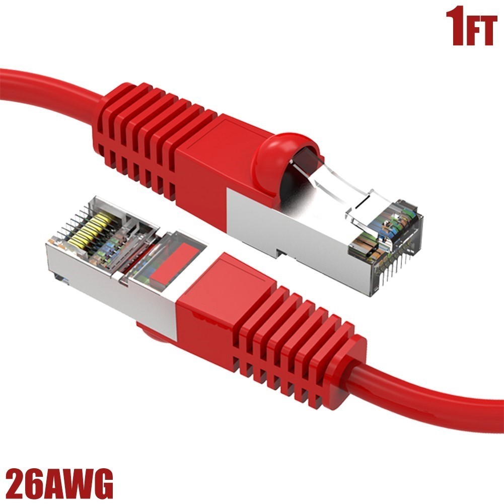 1Ft Cat5E RJ45 LAN Network Ethernet Router FTP Shielded Patch Molded Cable Red