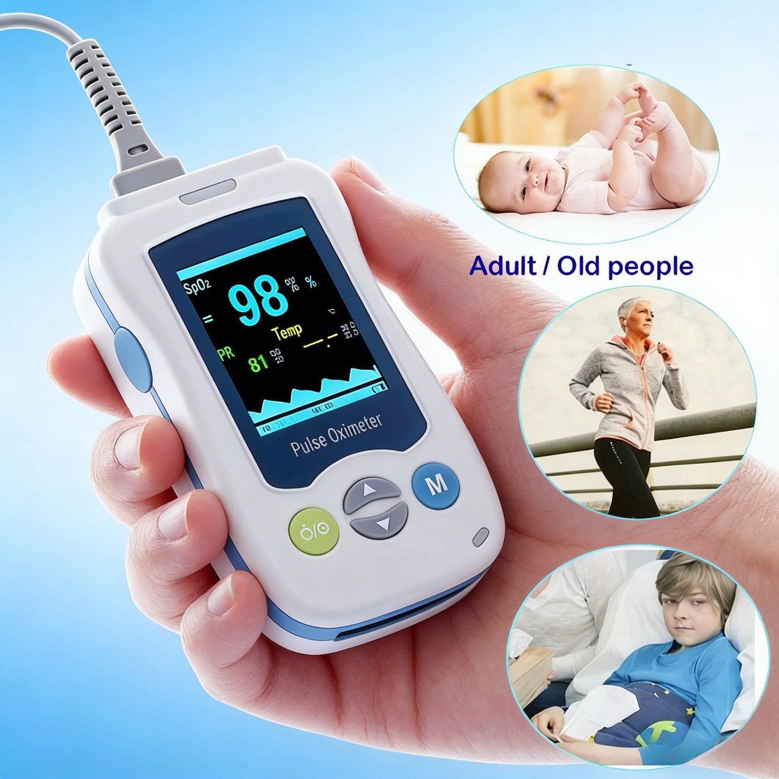 Portable Handheld Blood Oxygen & Pulse Rate Monitor for Family Health Tracking