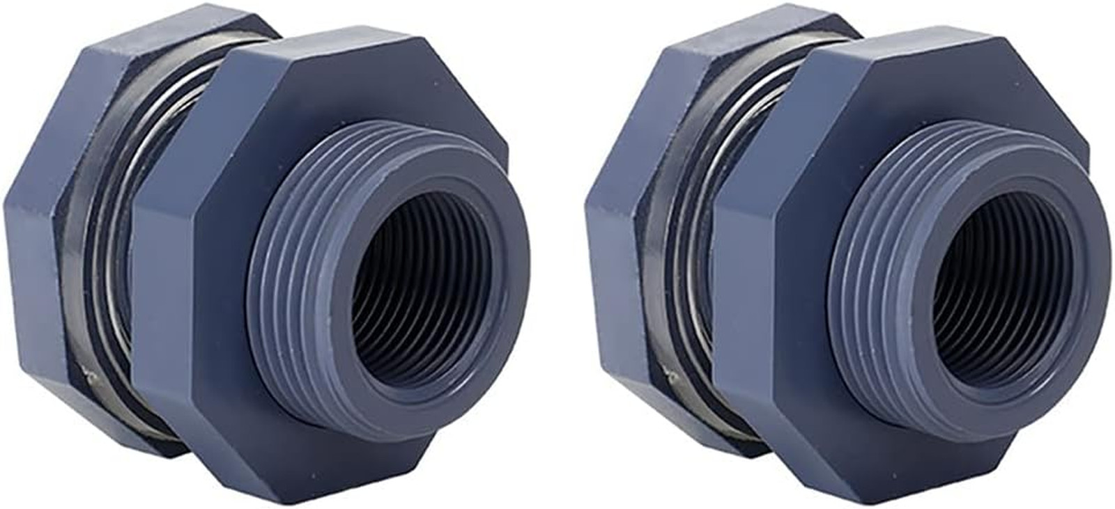 2 Pack 3/4 Inch PVC Bulkhead Fitting NPT Thread Water Tank Barrel Connector