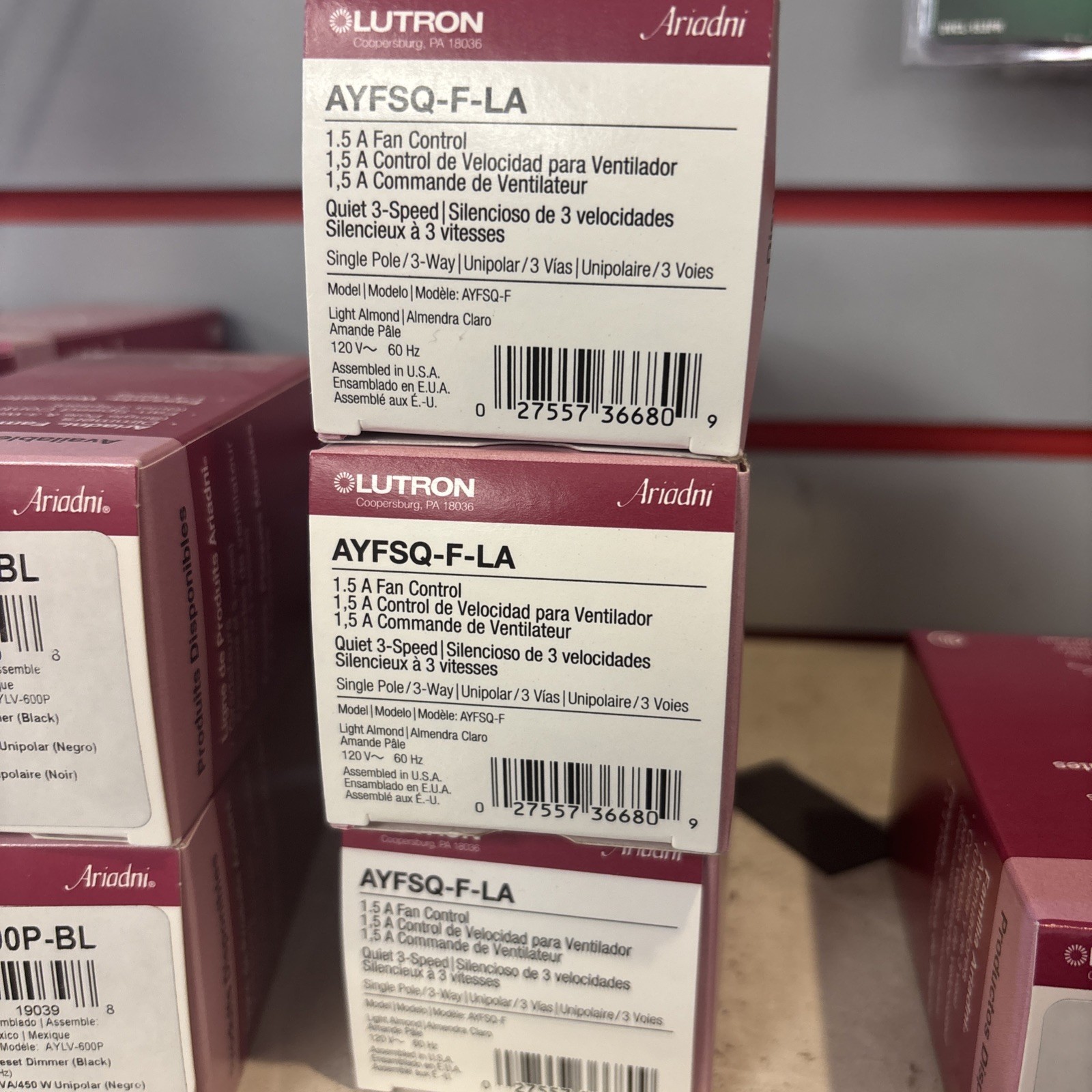 Lutron AYFSQ-F-LA Ariadni 1.5 A Single-Pole 3 Way Quiet Paddle Fan Control