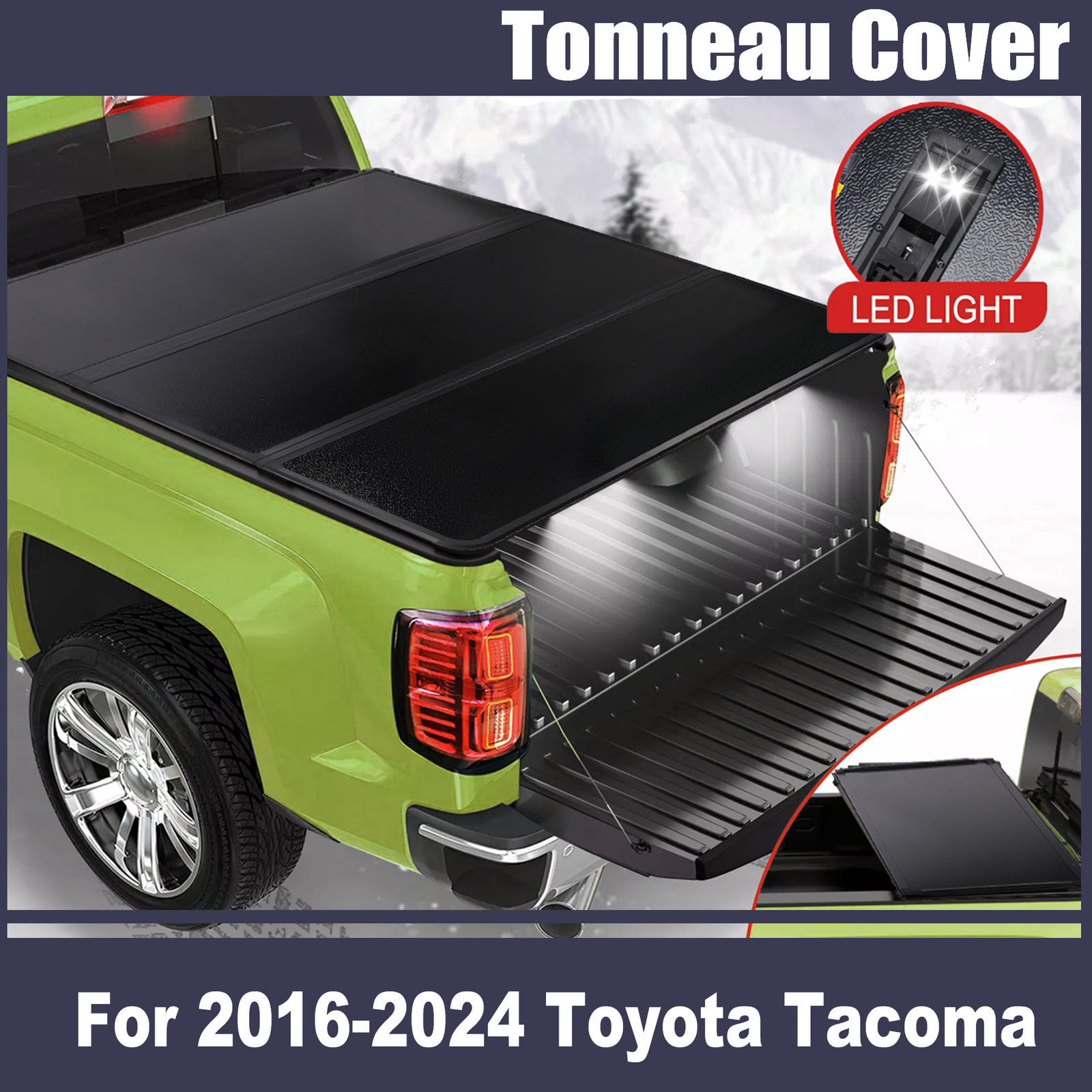 Hard Tri-Fold Bed Tonneau Cover For 2016-24 Toyota Tacoma 5.5FT Truck Bed W/LED