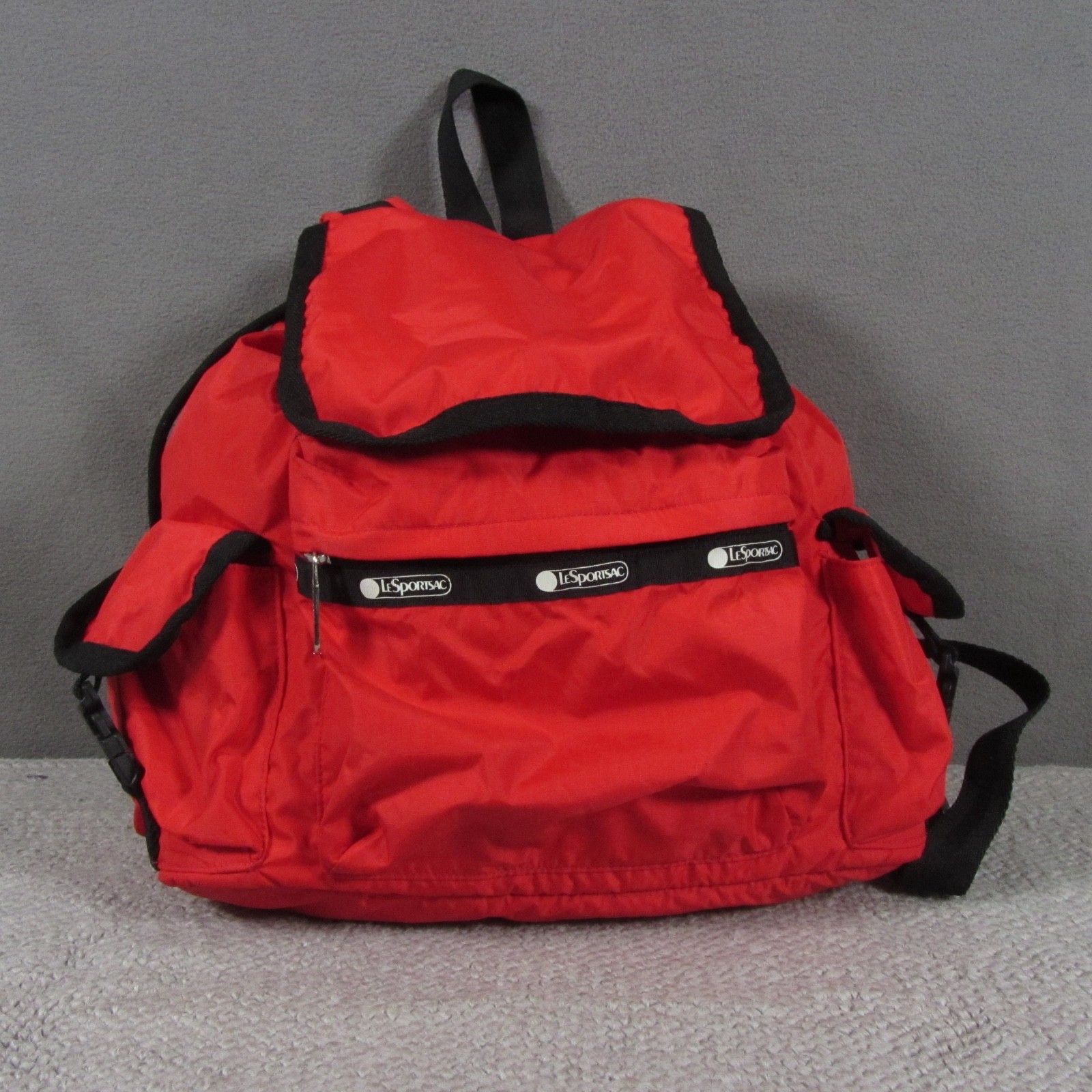 LeSportsac Voyager Backpack Red Hiking Outdoor Flap Over Drawstring Buckle