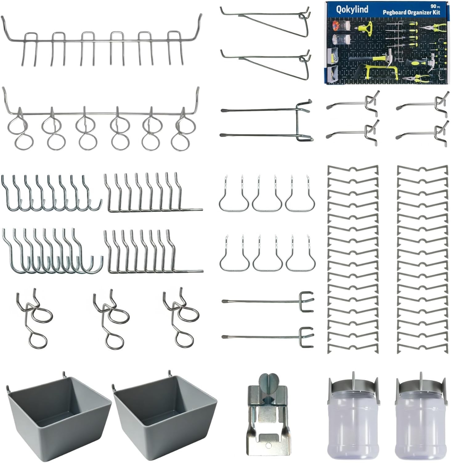 Pegboard Accessories Organizer Kit, 90PCS Hooks Assortment with Bins and Jars...