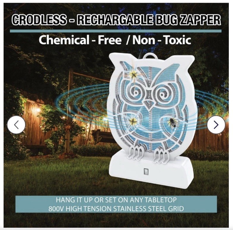 RARE 800 Volt Owl Shaped Cordless Rechargeable Bug Zapper