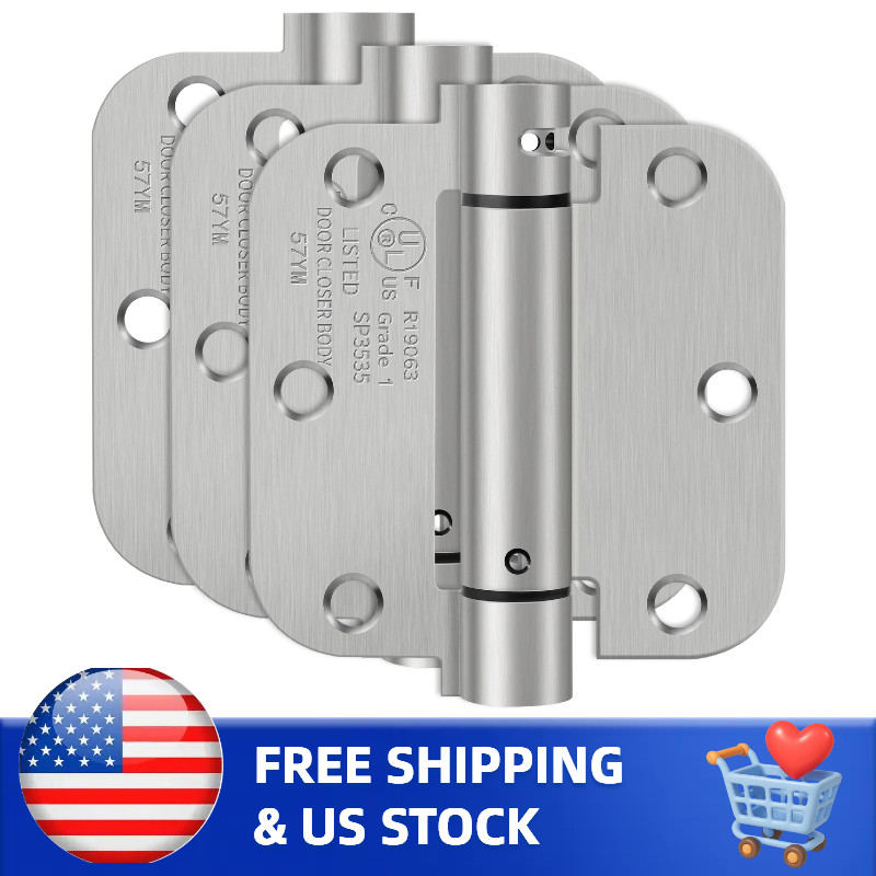 3 Pack 3.5 Inch Spring Loaded Self Closing Door Hinges (Brushed Nickel)