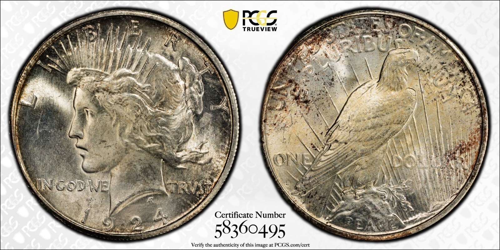 1924 S PEACE DOLLAR PCGS MS 63 EXCELLENT FLASHY CARTWHEEL LUSTER AND APPEALING