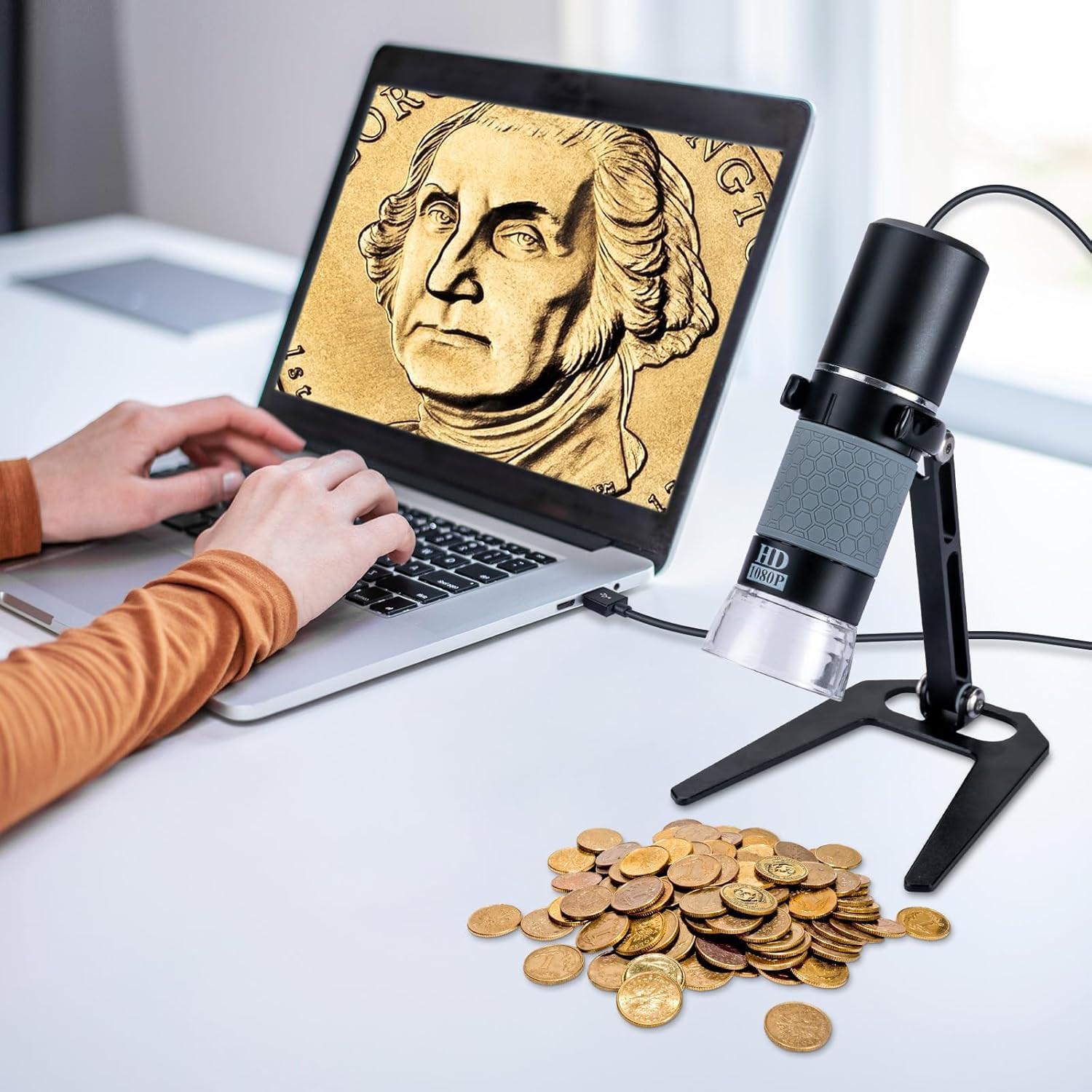 1080P USB Microscope with Metal Stand 50X-1000X Handheld Digital Microscope