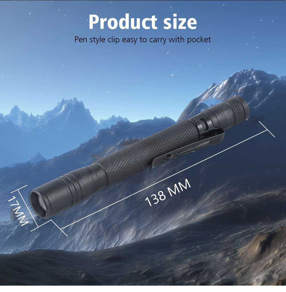 Zoomable 395nm UV Light Penlight Scalable Clip Blacklight Flashlight Torch