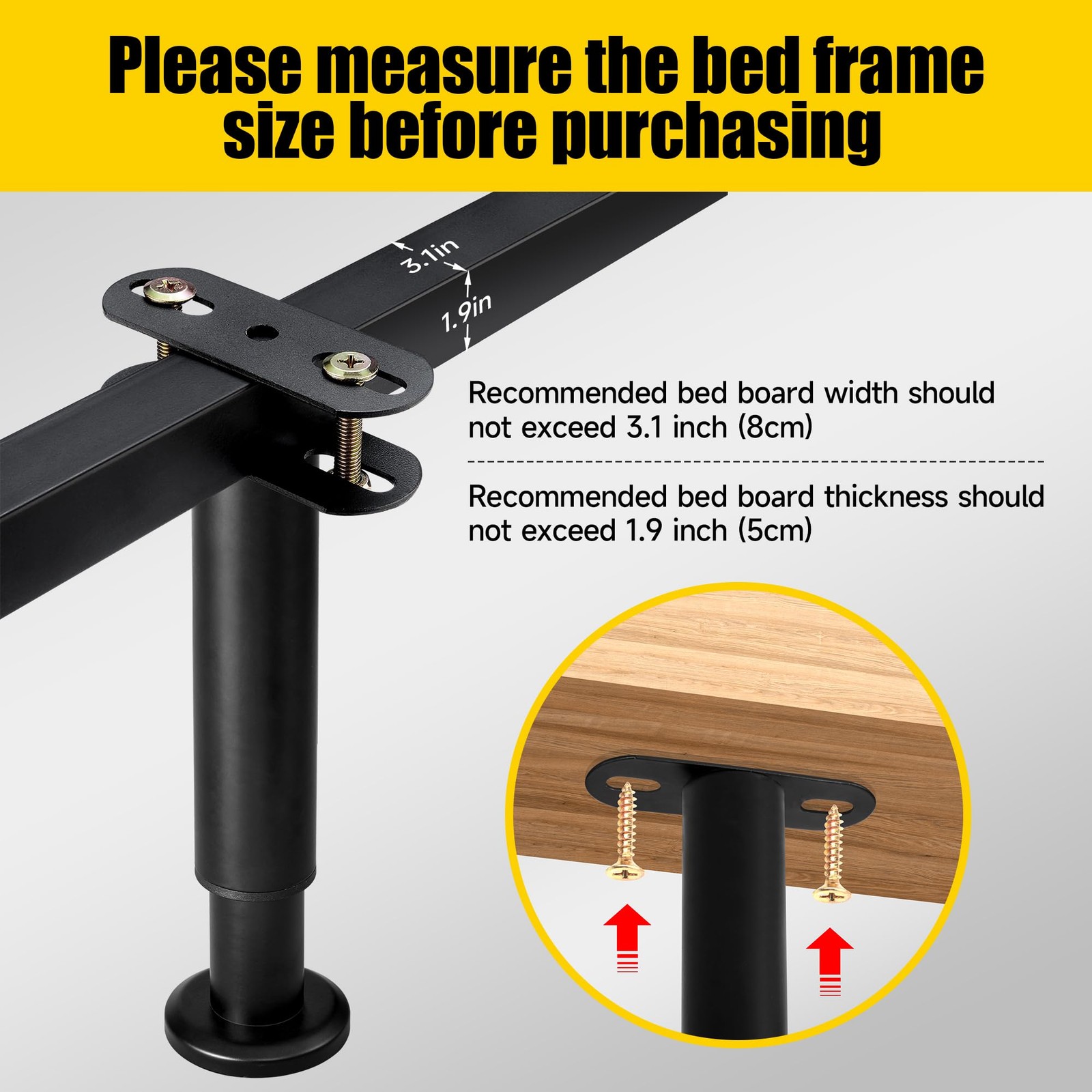 Adjustable Height Bed Frame Replacement Legs with Wider Base, Under Bed Cente...
