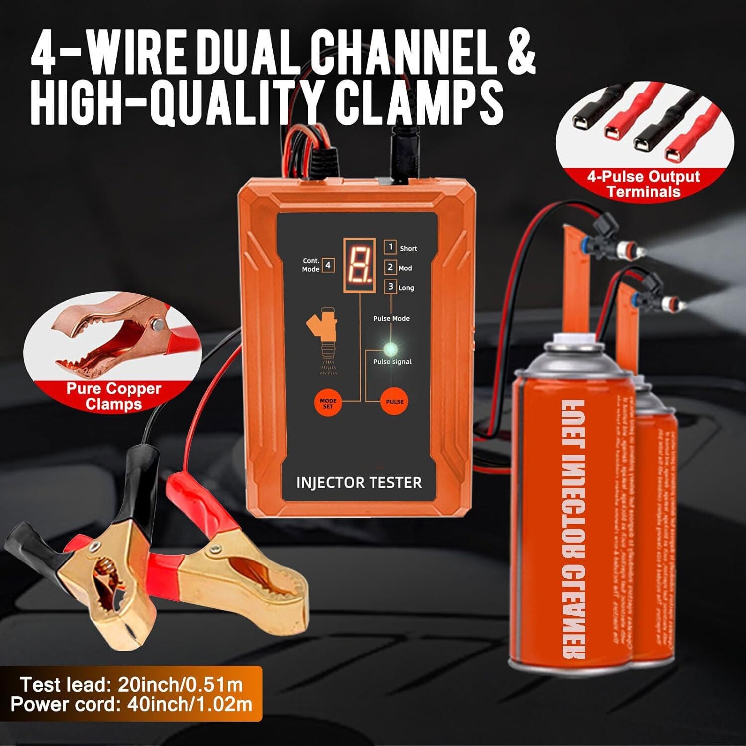 Fuel Injector Tester and Cleaner Tool Kit 8 Pulse Modes 4 Wire Output Terminals