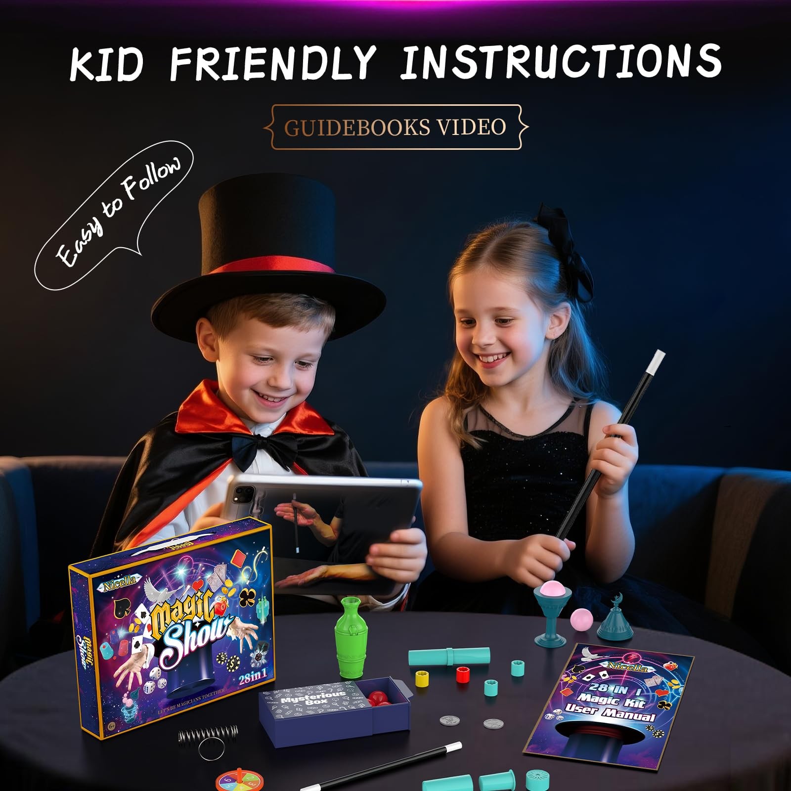 Magic Kit - 208+Magic Tricks for Kids Age 6-8, 28PCS, Multicolored