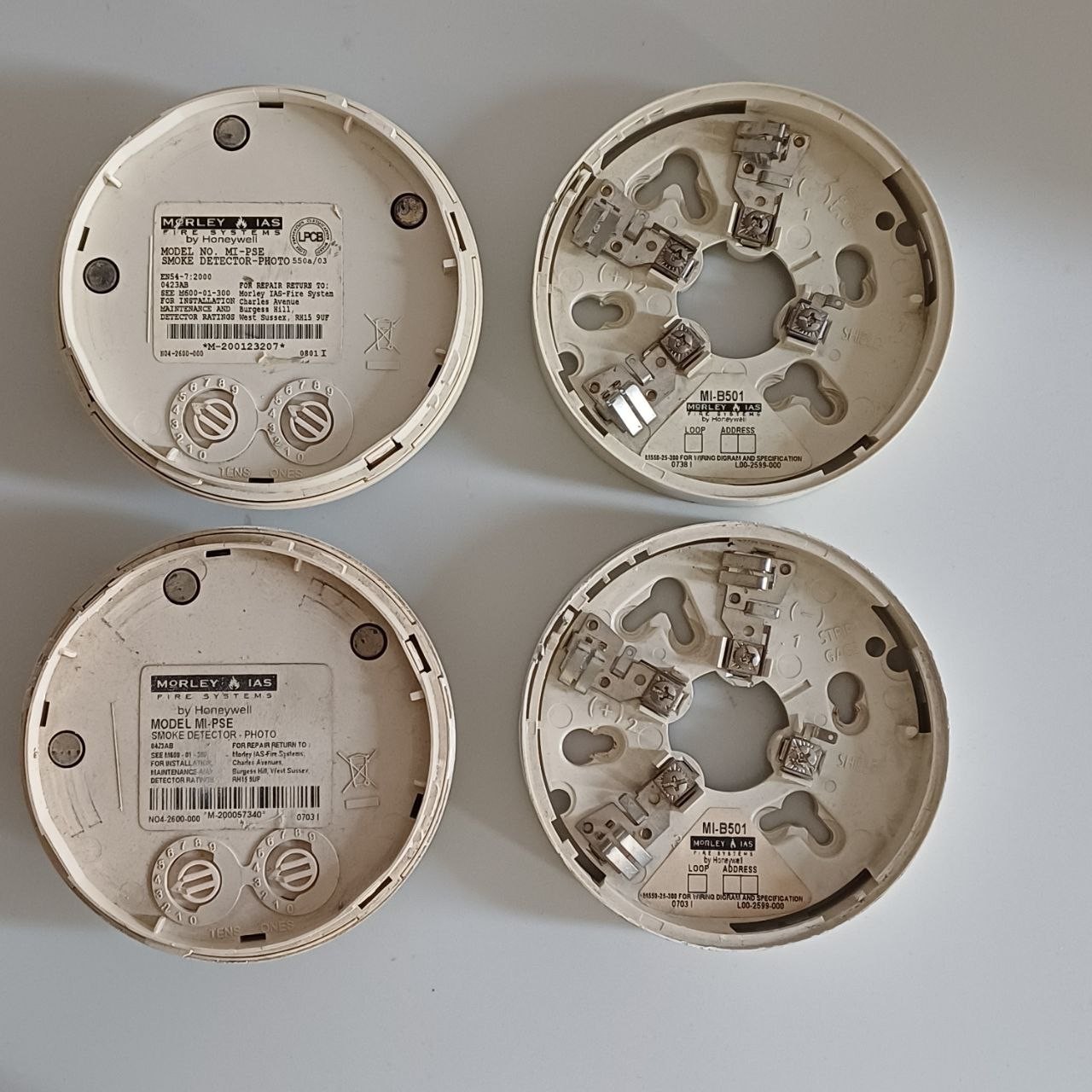 2pc Honeywell Morley MI-PSE Photoelectric Smoke Detector w/ MI-B501 Base