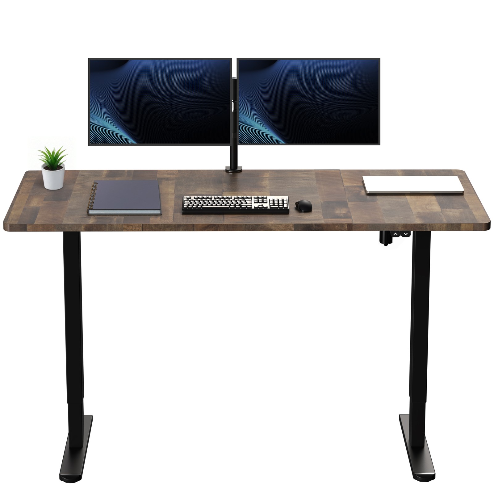 VIVO Electric 60” x 30” Stand Up Desk, Reclaimed Wood Table Top, Black Frame