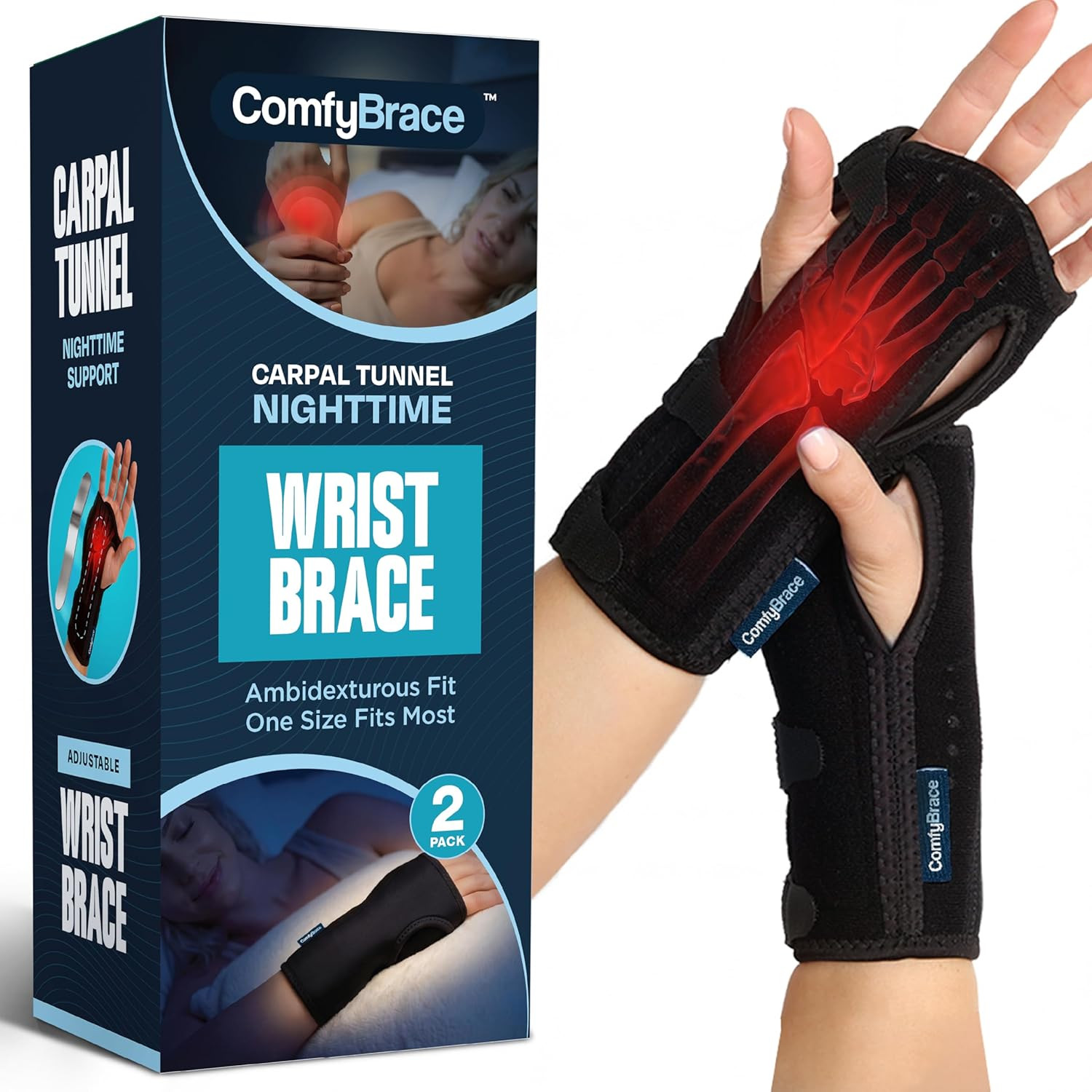 2 Pack Wrist Brace Carpal Tunnel Support Arthritis Night Splint