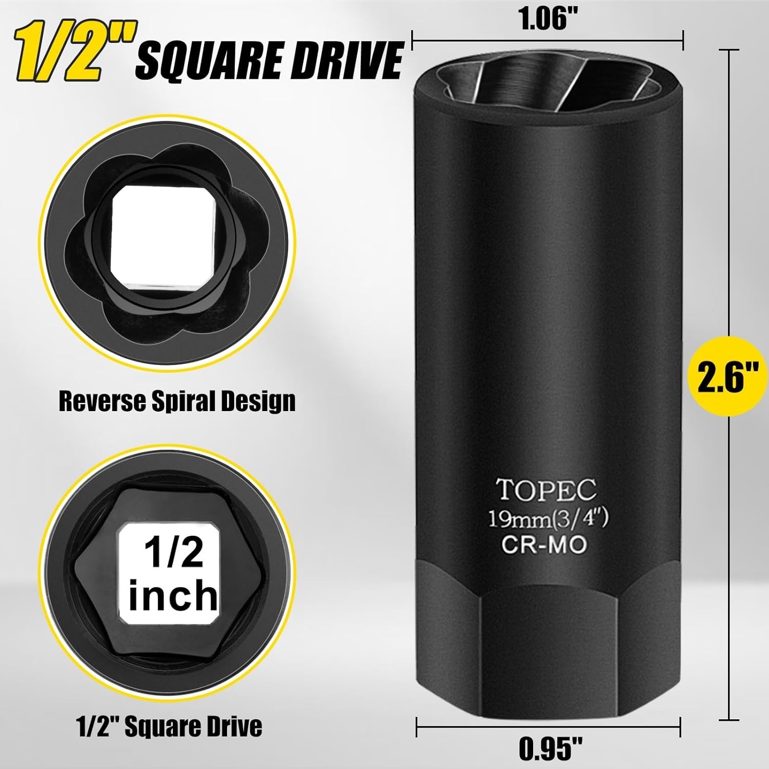 Professional Grade 19MM Lug Nut Extractor Socket - 2.6" Length, Heavy Duty