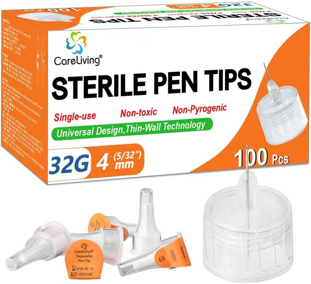 Pen Tips 32G X 4Mm, Universal Fit, 100/Bx, Sterile, Comfortable