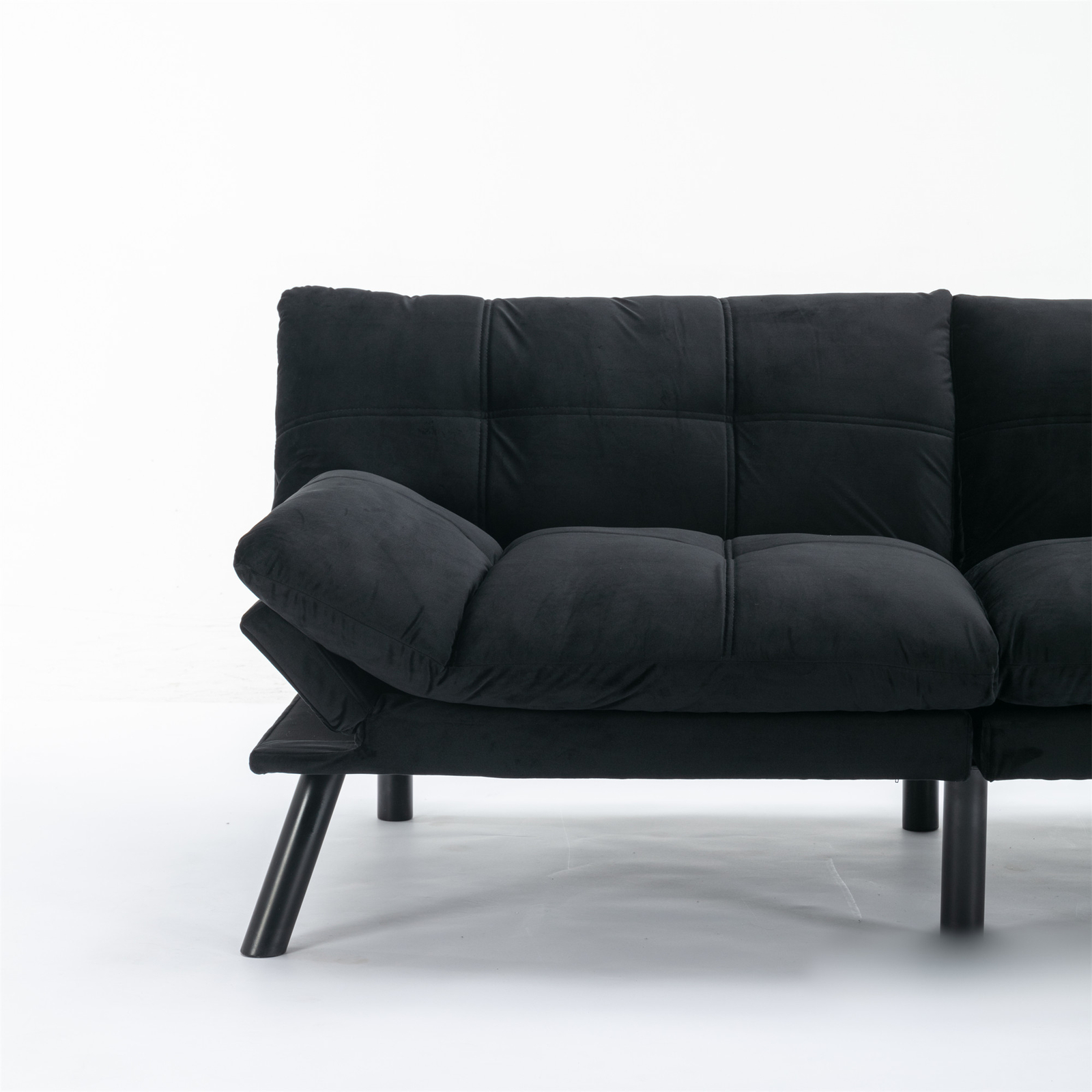 Black Convertible Folding Modern Sofa Bed Fit Small Apartment or Room Well