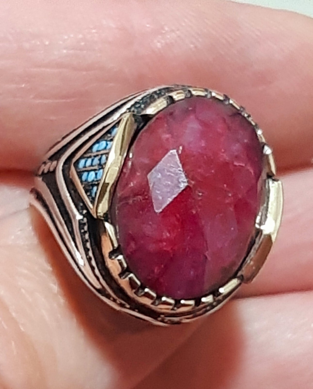 Mens 925 Ruby Turquoise Solitaire Silver Ring Man Sterling $