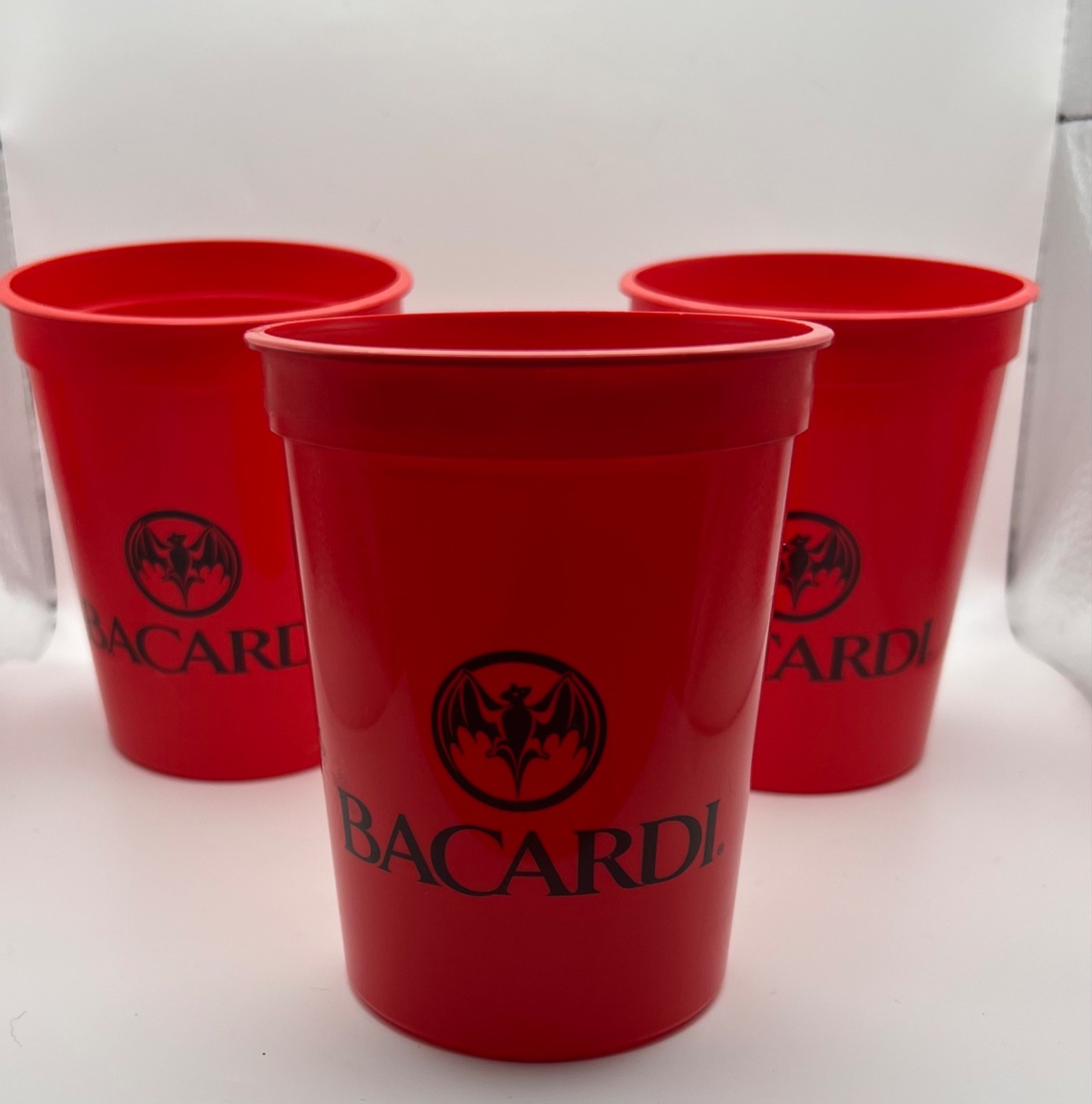 Bacardi Red Plastic Cups - 4.5 inches - Lot of 3