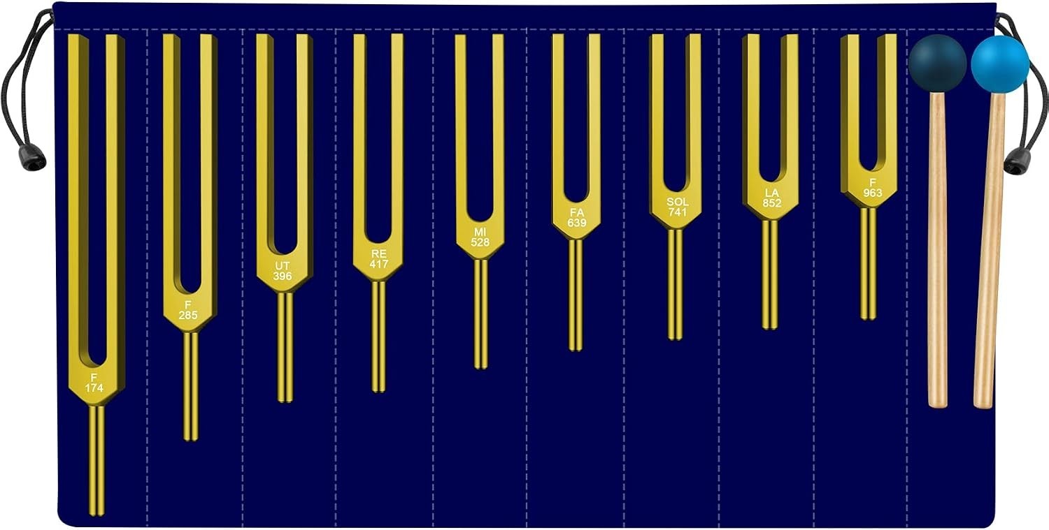 🌈 Solfeggio 9 Weighted (Golden) – Professional Tuning Fork Set