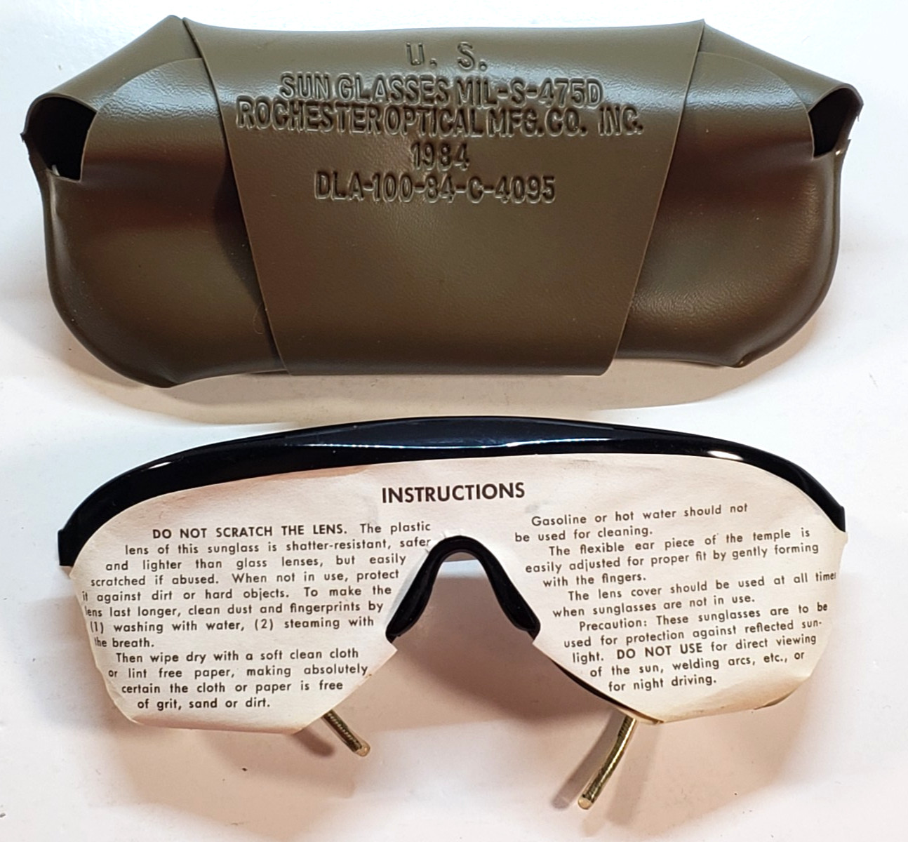 U.S. Military Sunglasses MIL-S-475D Rochester Optical Corp 1984 Vintage Army USA