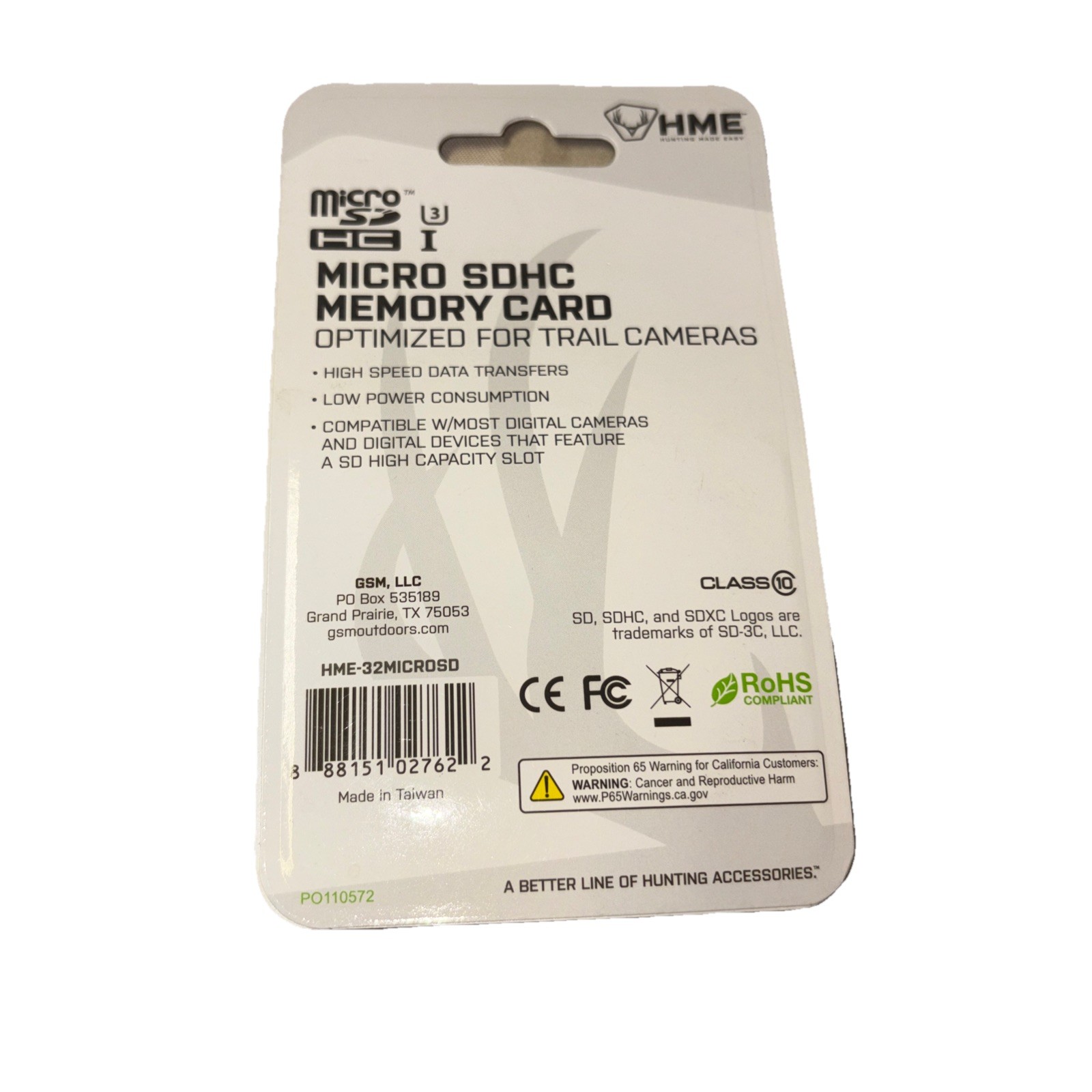 HME Trail Camera Micro SDHC 32GB Memory Card w/Adapter