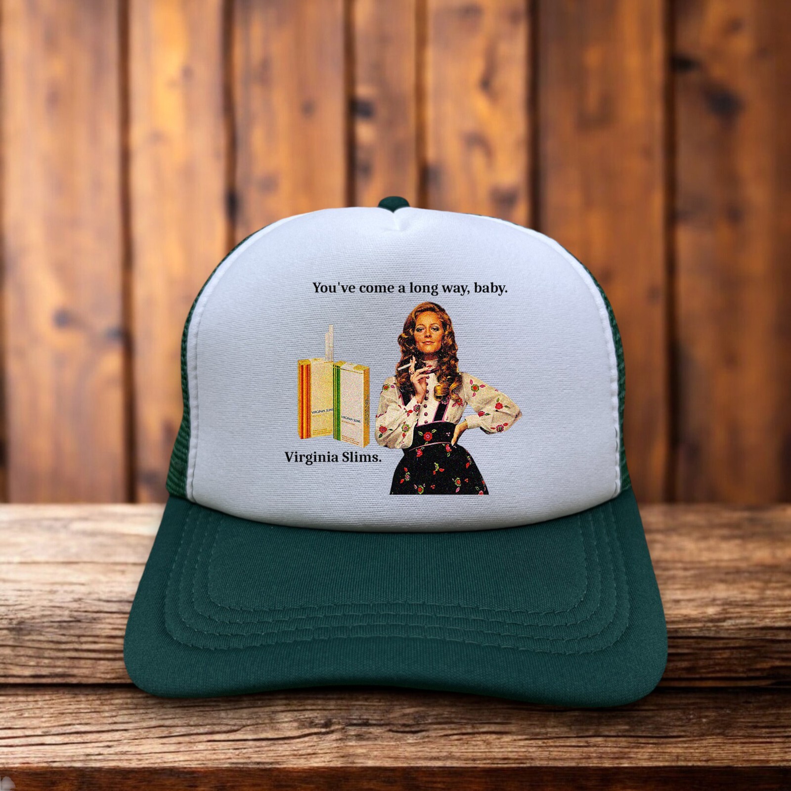 Virginia Slims Unisex Trucker Hat Green You've Come A Long Way Baby Ball Cap