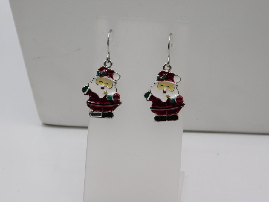 B763-VINTAGE PIERCED EARRINGS~CHRISTMAS/SANTA~1.5" DROP