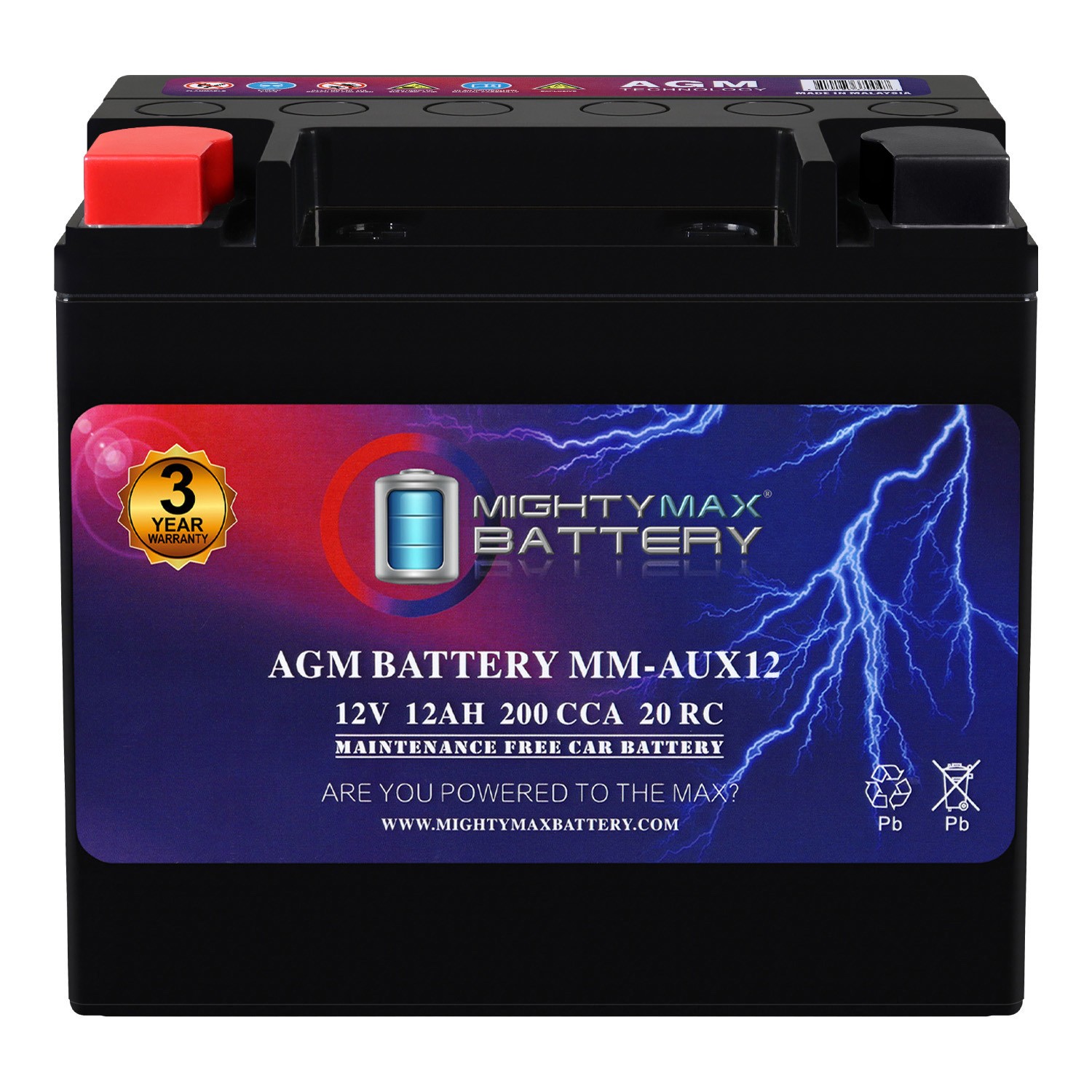 Mighty Max MM-AUX12 12V 12Ah 20RC 200 CCA Battery Compatible with Volvo XC60 22