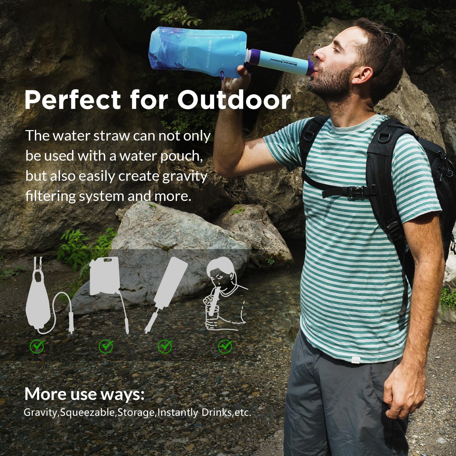 Membrane Solutions Water Filter Squeezable System Purifier Survival Camping