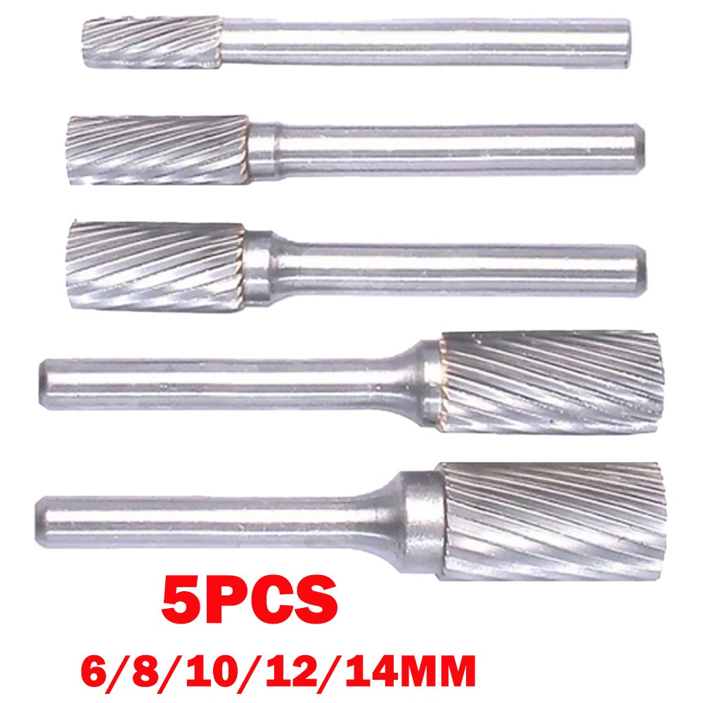 5Pcs 1/4'' Tungsten Carbide Burr Die Grinder Shank Set 6-14mm Rotary Drill Bits