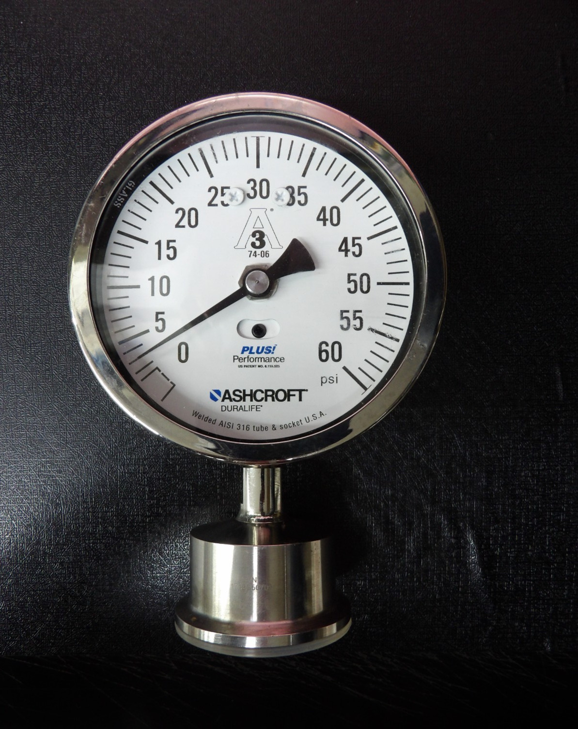 ASHCROFT DURALIFE PLUS PRESSURE GAUGE 0-60 PSI WELDED AISI 316 TUBE & SOCKET