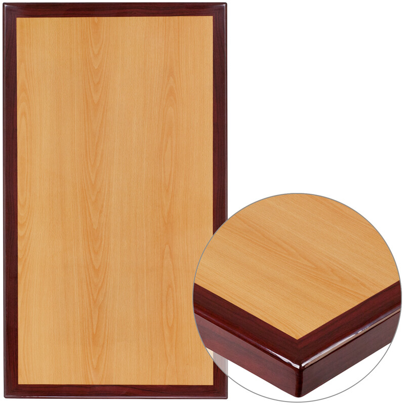 24" x 30'' Rectangular Resin Restaurant Table Top w/Two-Tone Cherry & Mahogany