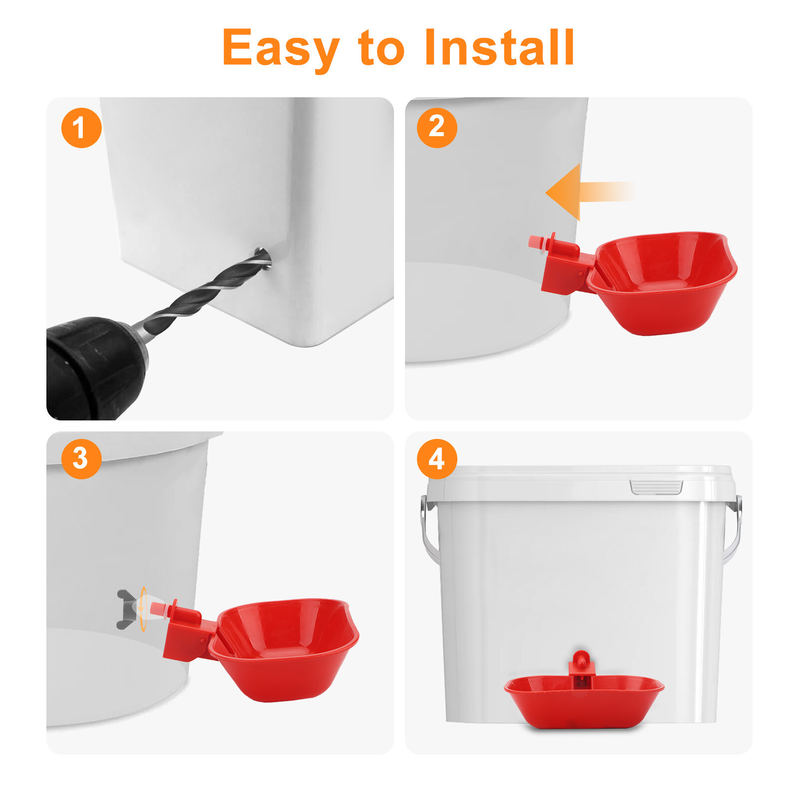 6PCS Large Automatic Water Cups Chicken Duck Quail Drinker Waterer w/ Drill Bit