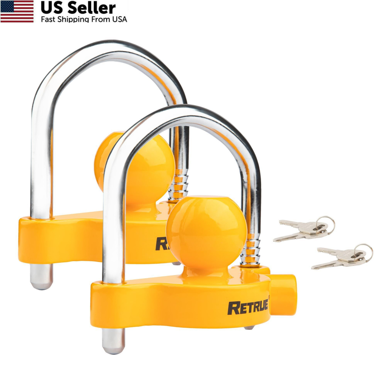 RETRUE Universal Coupler Lock Trailer Locks Ball Hitch 2 Pack, Yellow