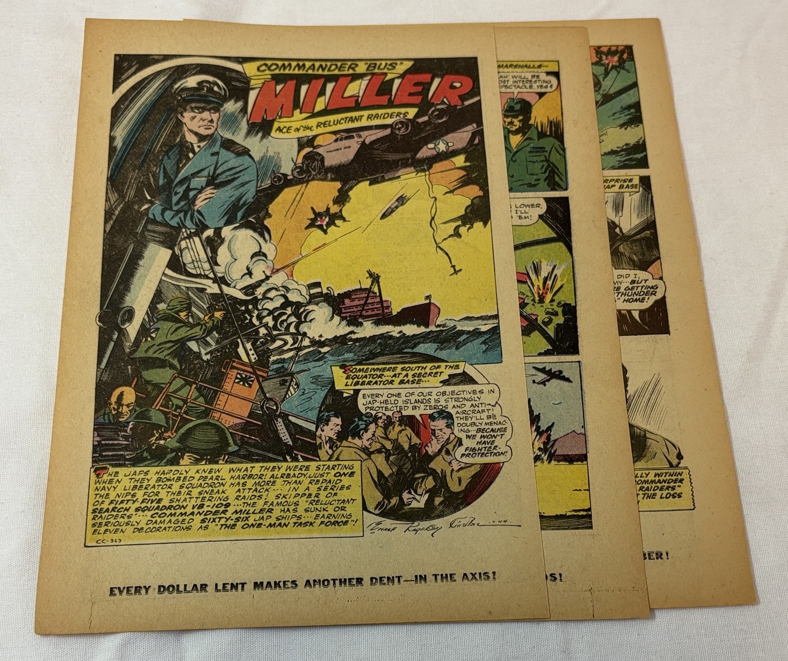 1945 four page cartoon story ~ COMMANDER BUS MILLER Search Squadron VB-109
