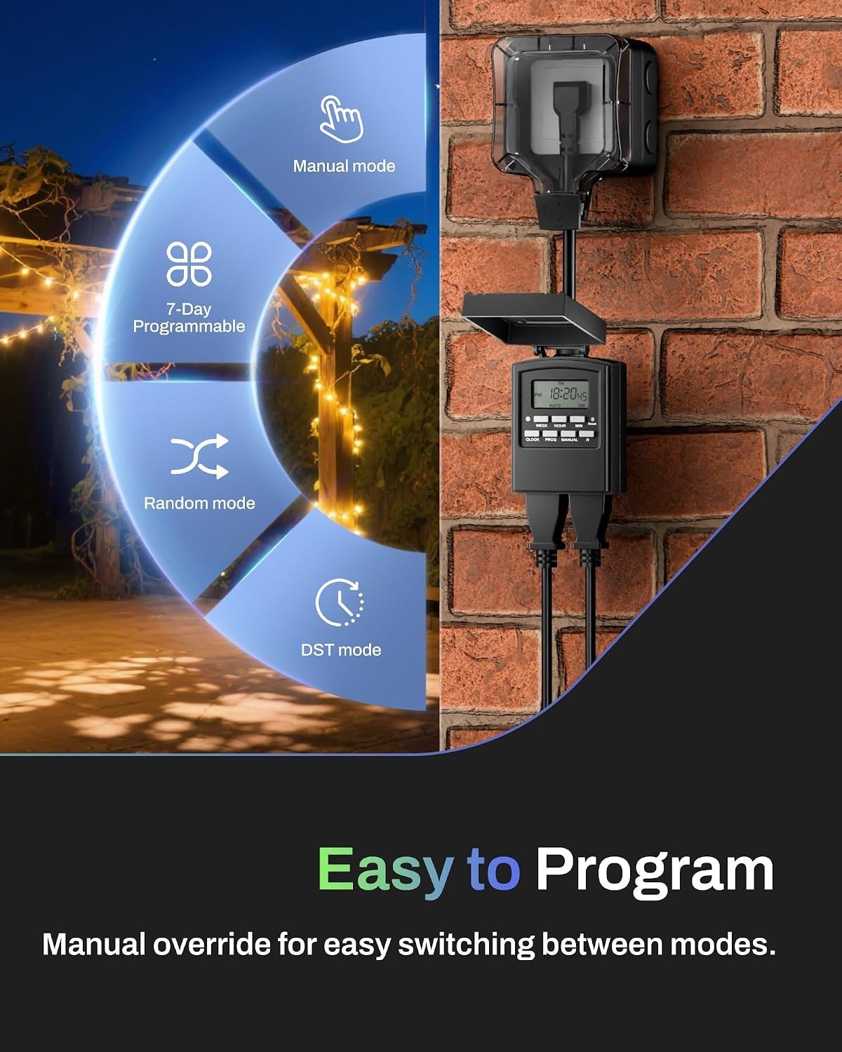 7 Day Outdoor Heavy Duty Digital Programmable Timer, Outdoor Timer Outlet Wat...