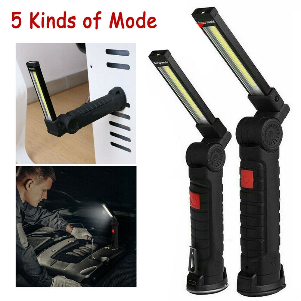 2Pack COB LED Work Light Lamp USB Rechargeable Inspect Folding Torch +USB Cable