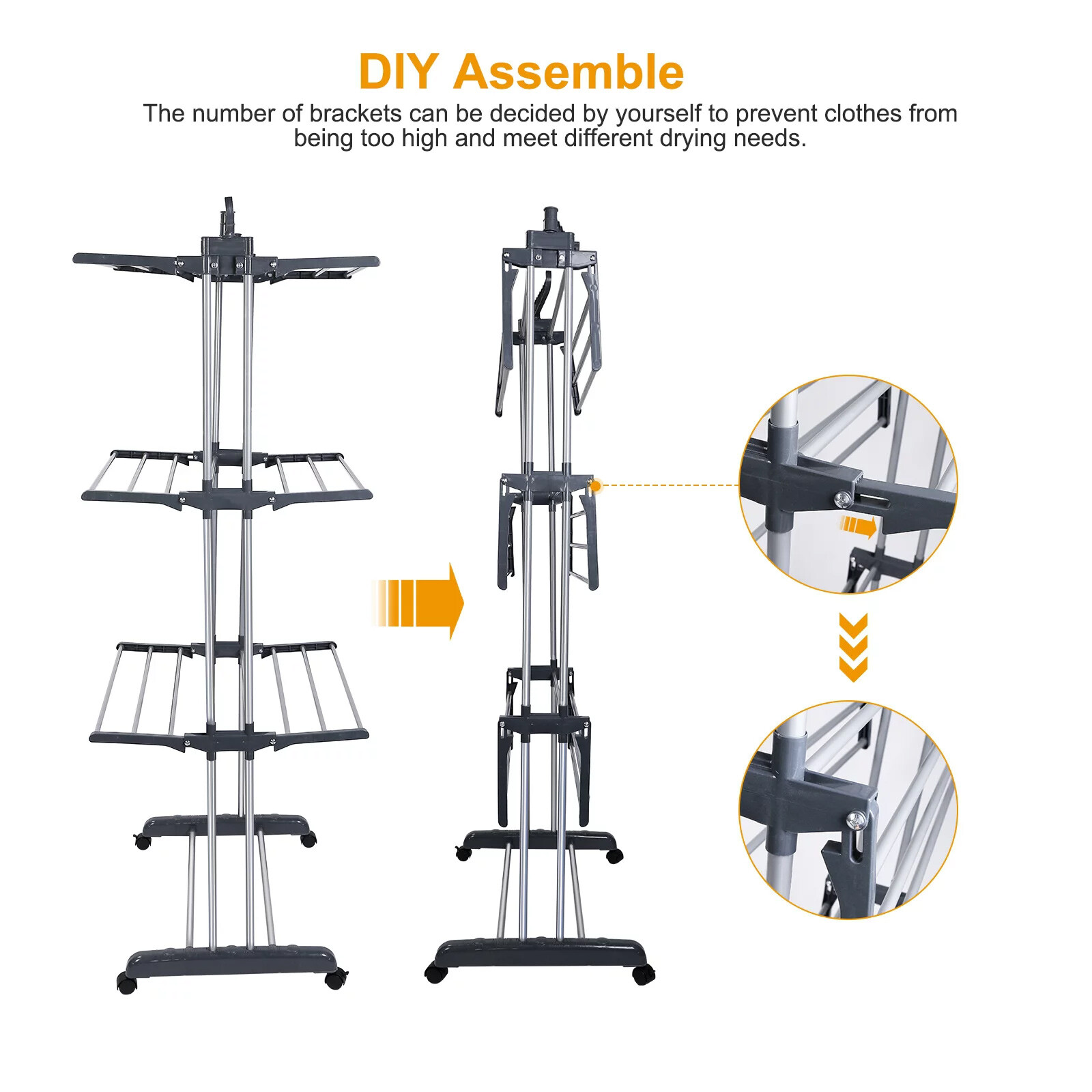 Folding Clothes Drying Rack Stainless Steel Laundry Rack Storage Stand Portable