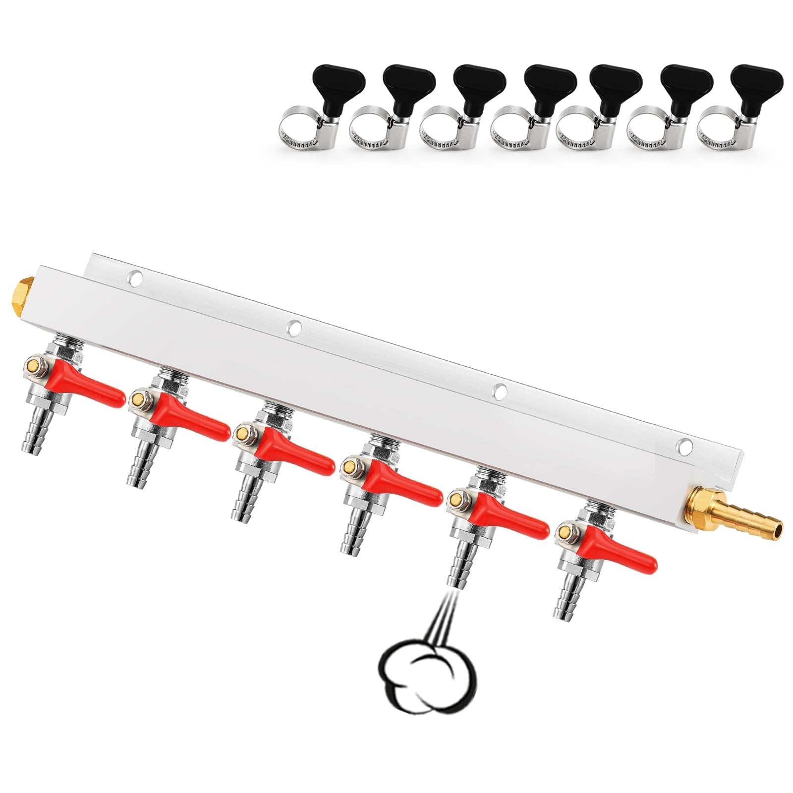 6 Way CO2 Distribution Manifold 5/16 Barbed Gas Splitter Homebrew