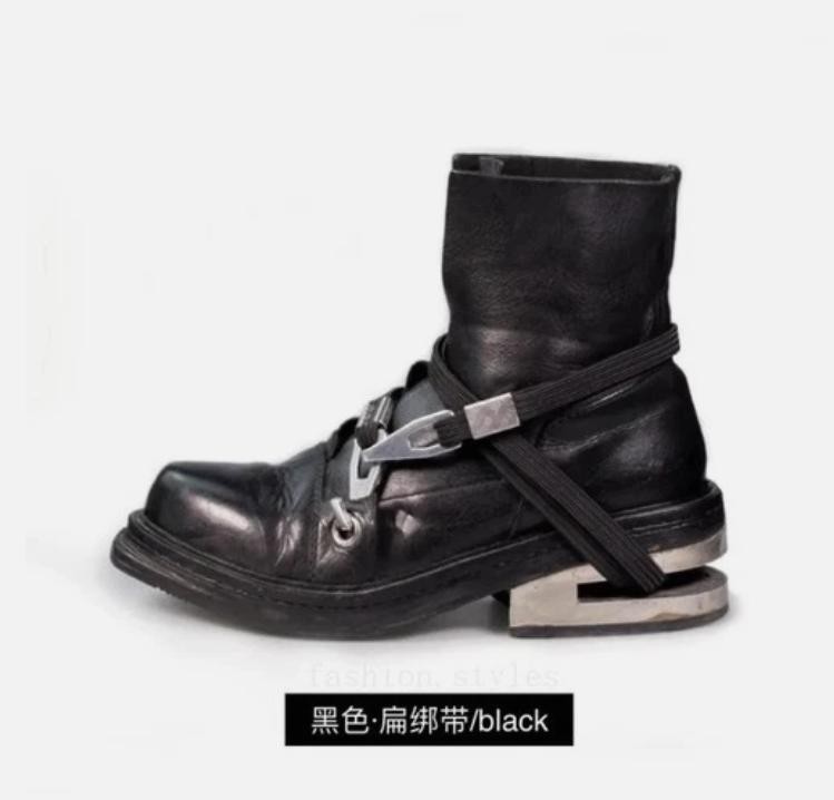 Men's Motorcycle Boots Metal Chunky Heel Mid-Calf Round Toe Boots Western