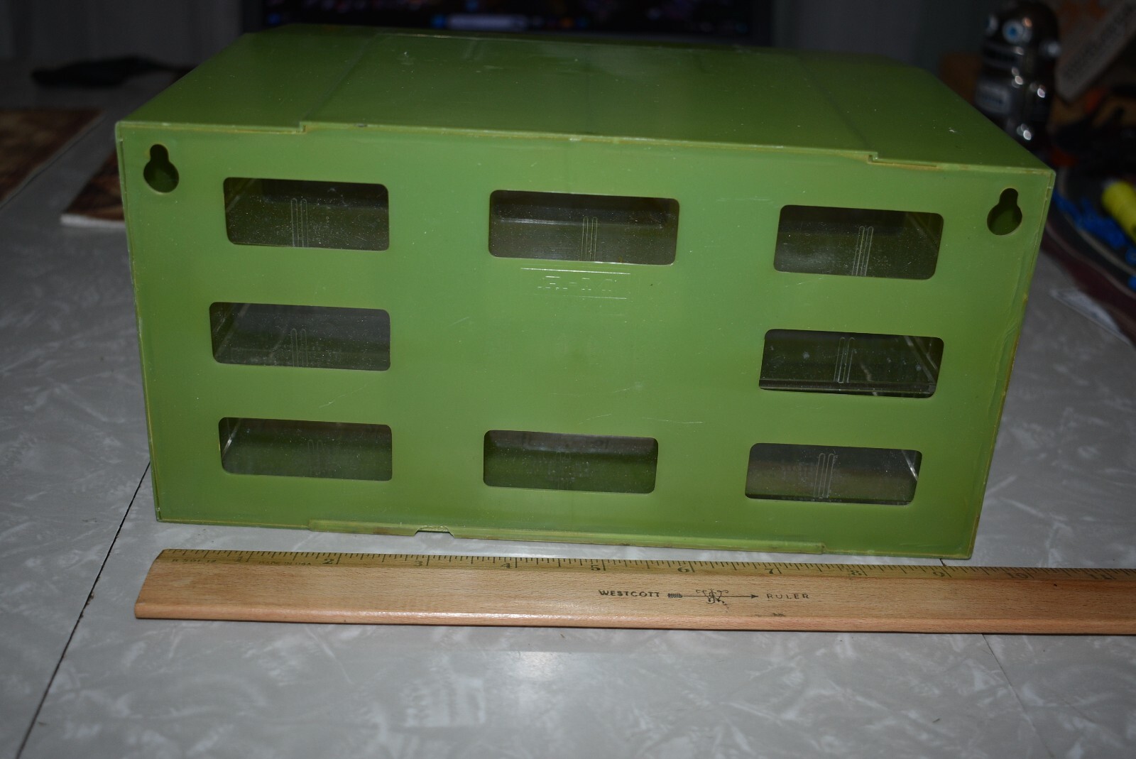 Retro 70s Akro-Mils Avocado Green Plastic 9 Drawer Bits & Bobs Storage Organizer