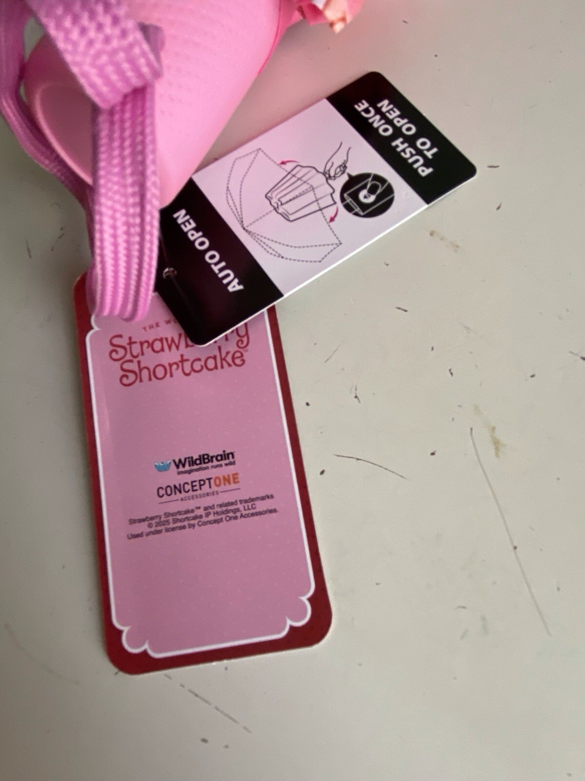 Strawberry Shortcake Umbrella Auto Open Close Pink Red Compact NEW