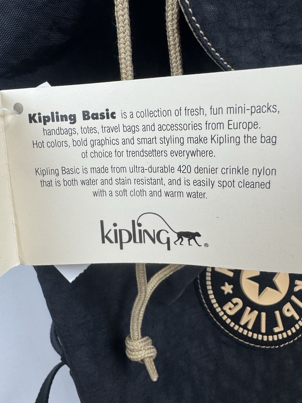 Kipling Backpack Draw String And Waist Strap Black . Logo