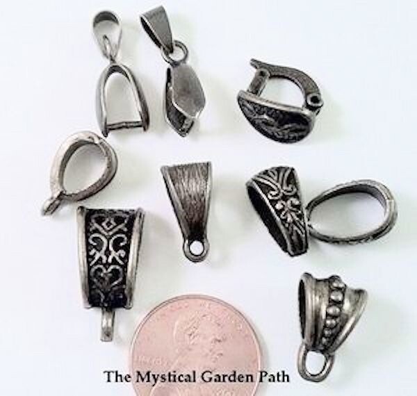 Bail Mix, 9 Antiqued Silver Bail Mix Approximately 1/2" x 1/4" Assorted Styles *