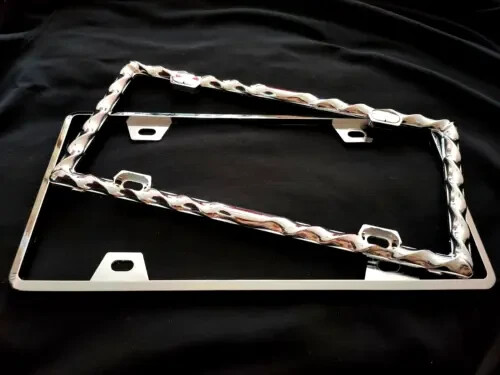 3 D WAVE TWIST CLASSIC CHROME METAL LICENSE PLATE FRAME LPF-2336CC