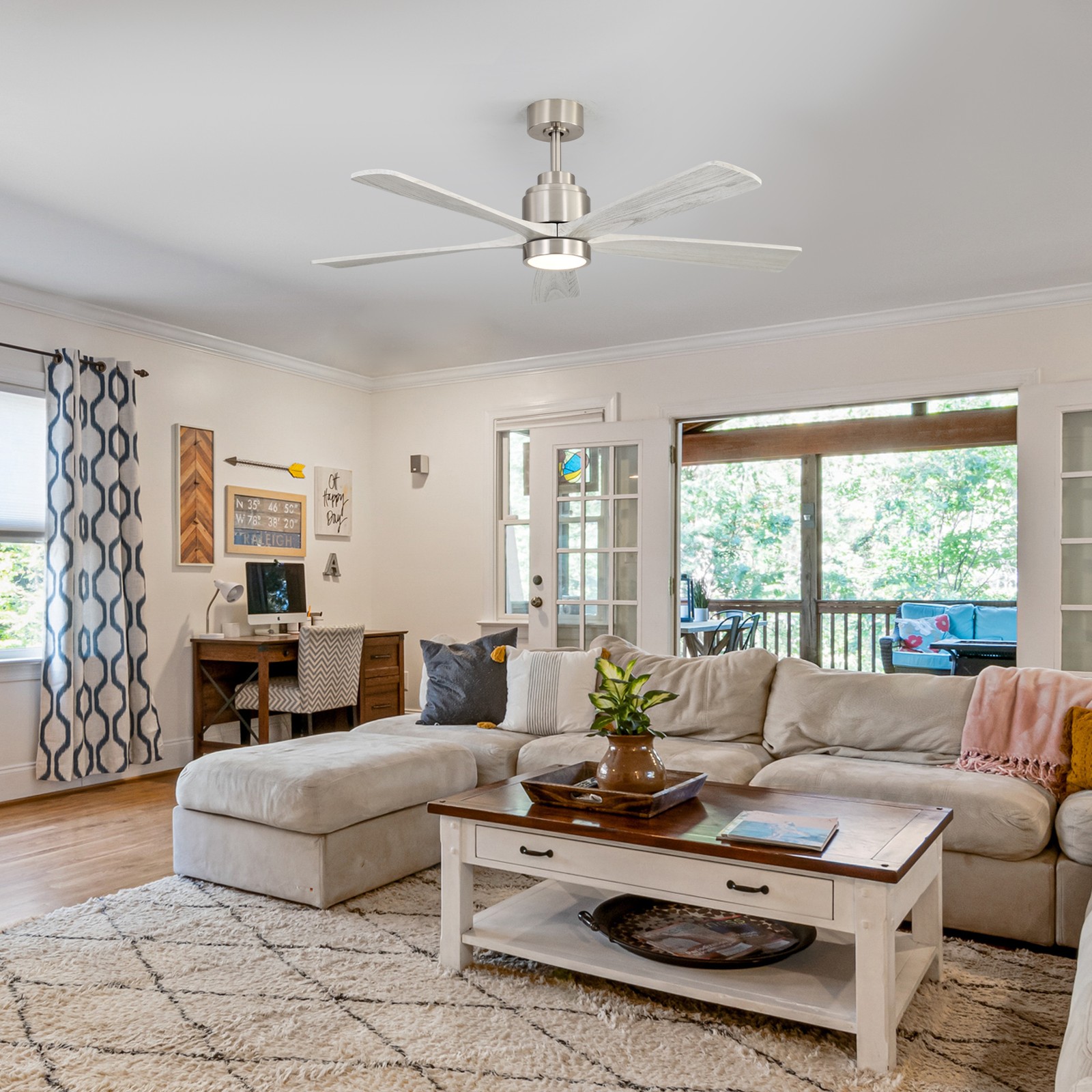 52"Ultra Quiet Reversible Ceiling Fan with Light - Dimmable LED,Memory Timer