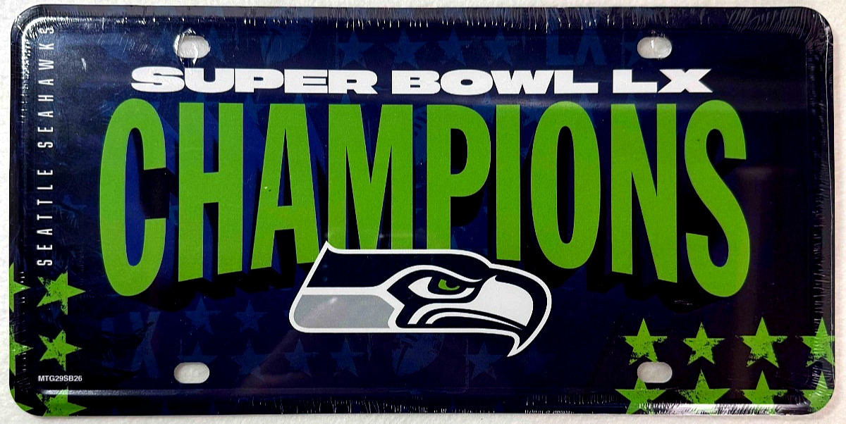 Seattle Seahawks SB LX Champions Metal License Plate Rico NFL NEW