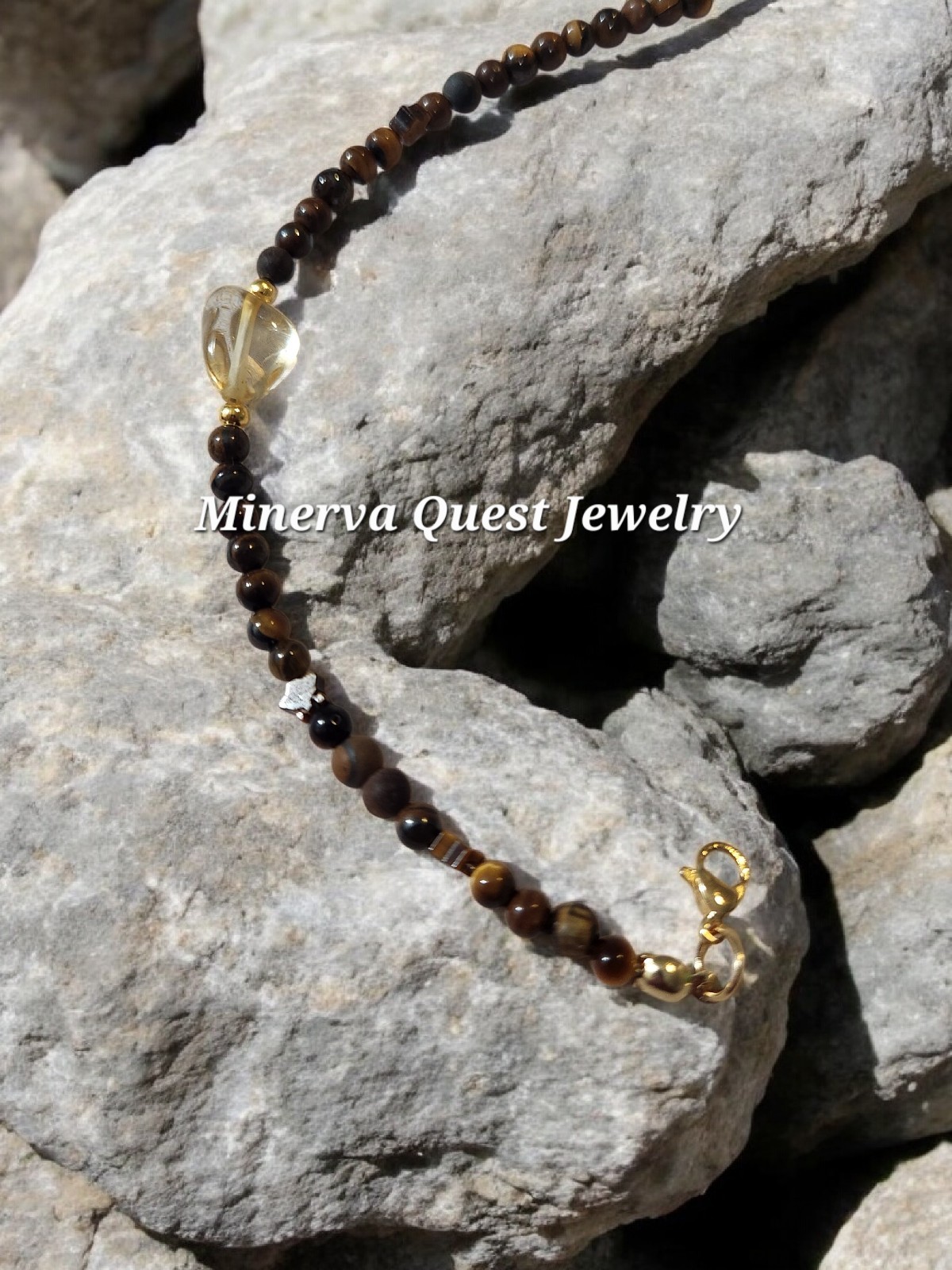 Handmade Artisan Dainty Tiger's Eye Star Citrine Bracelet #2813